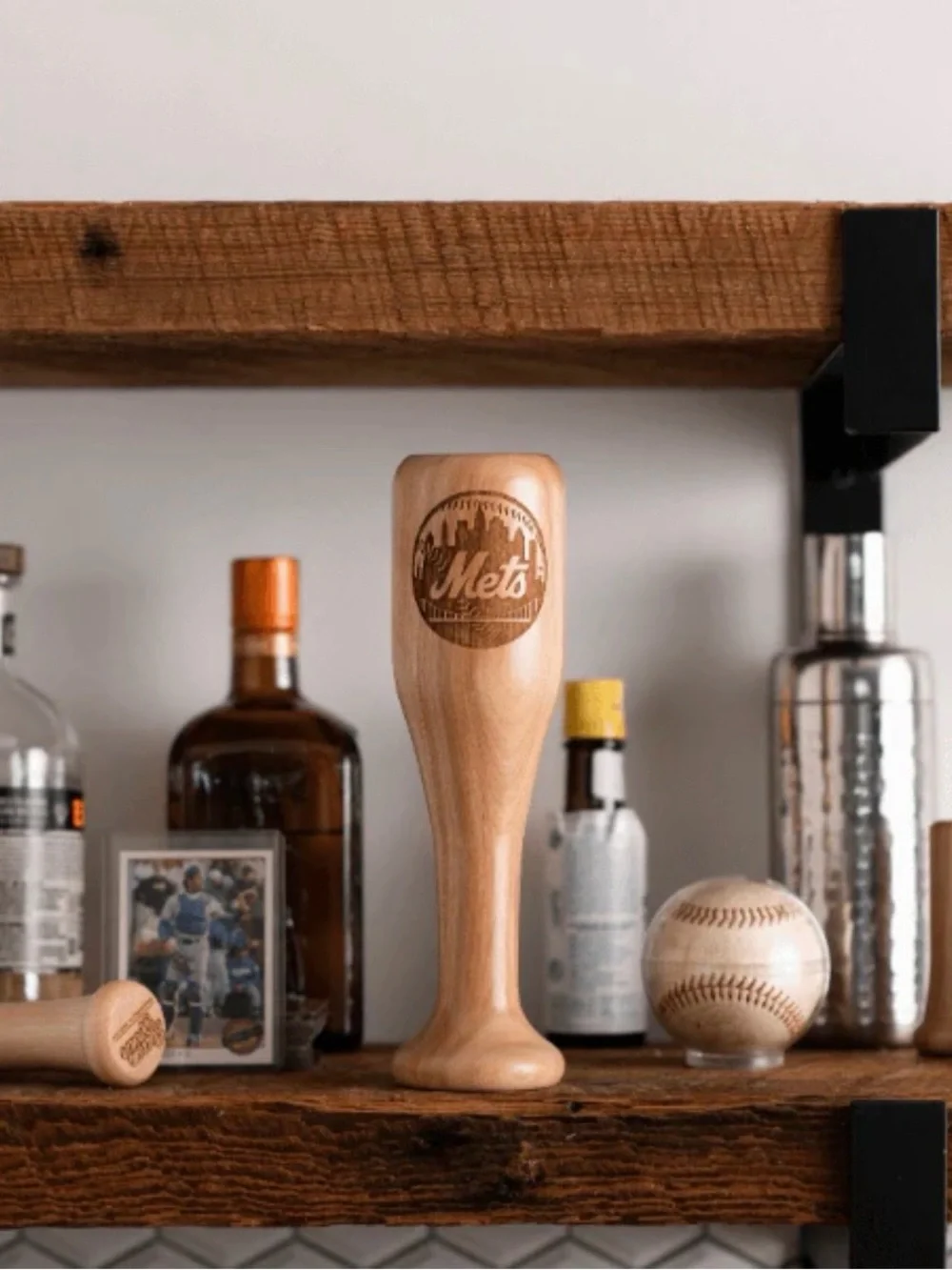 New York Mets Wined Up Wooden Engraved Mini Bat Wine Glass